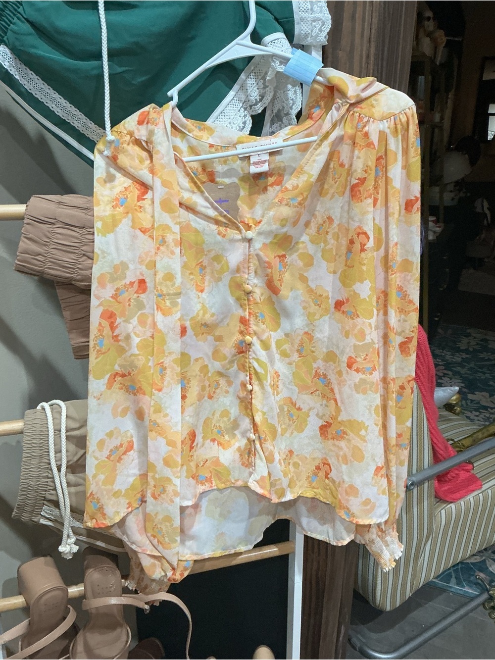 Flying Tomato Yellow & Orange Floral Button-Front Blouse